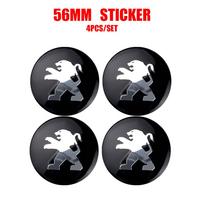 4 vnt. 56/60/65 mm automobilio ratlankio centrinės dalies dangtelio lipdukai Peugeot 206 307 308 3008 207 208 407 508 2008 5008 107 emblemos ženklelis lipdukas Stickers black