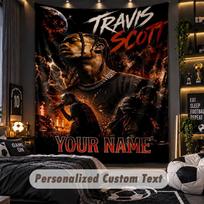 Personalized Wall Tapestry,Travis Scott Custom Printed Name, Fabric Wall Art For Indoor Room Backdrop 100cmx150cm black