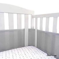 Breathable Skin-Friendly Baby Crib Bumper - Anti-Collision Bed Rail 3.2+1.5m x 26cm pilka