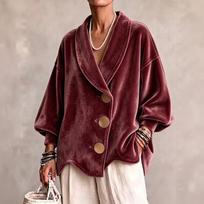 Women's Fall Winter Velvet Cardigan, Round Neck Long Sleeve Open Front Top Jacket XXL black