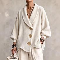 Women's Fall Winter Velvet Cardigan, Round Neck Long Sleeve Open Front Top Jacket XXL white