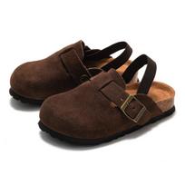 Madingos Kidmi Madingos Vaikams Suede Mediniai Klumpės Šlepetės Mažiems Vaikams Klumpės Berniukams Mergaitėms Basutės Kamštinės Reguliuojama Sagtis Mules Su Atrama Namų Šlepetės 21cm kava
