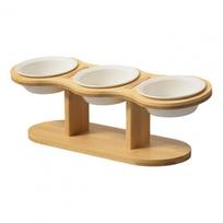 Pet Feeder Bowl Cat Food Bowl with Anti-Knockover Design Elevated Cat Feeder with Wooden Stand Feeding Dish Drinker Pet Supplies brown