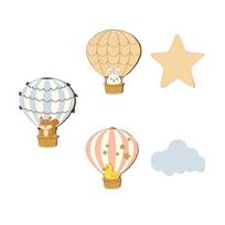 5 Pcs Wooden Star Cloud Hot Air Balloon Nursery Decor Boho Style Cartoon Animals Hot Air Balloon Wall Art for Kids Bedroom Classroom Playroom A beige