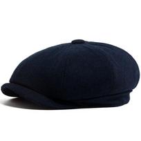 New Vintage Wool Tweed Navy Blue Herringbone Newsboy Cap unisex 8-Quarter Panel Style Flat Caps Women Driver Beret Shelby hat black