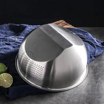Stainless Steel Rice Washing Bowl with Side Drainers Cleaning Washing Mesh Strainer Net Baskets Steaming, Draining & Rinsing gray