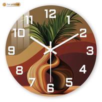 Abstract Twisted Vase with Green Plant Wall Clock, Modern Interior Decor, Silent Quartz Movement Decorative Design 10 inch black