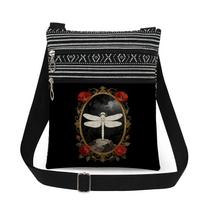 Double Zipper Dragonfly Printed Oblique Span Bag, Messenger Bag Adjusting Shoulder Strap Shoulder Bag. gray