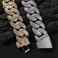 28mm Cuban Chain with Copper & Zircon Inlay - Hip Hop Light Luxury Necklace 8-inch Bracelet gray