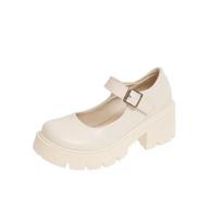 Platform Shoes For Women Mary Jane Shoes Concise Lolita Black Heeled Shoes Student College Sweet Medium Heel Women Single Shoe 37 gray