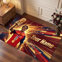 Lamine Yamal Custom Crystal Velvet Rug, Personalized Name Text Print, Football Logo Soft Non‑Slip Floor Mat Home Decor Gift 40cmx60cm
