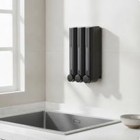 Trijų kamerų muilo dozatorius mygtukas 3 skaidrūs langeliai Black_Triple Cup gray