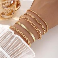 Layered Gold Cuban Chain Heart Bracelet for Women - Light Luxury, Versatile Fashion Accessory Iron - Customizable