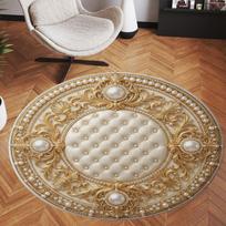 Luxury Golden Baroque Pearl Round Rug - Elegant Royal Carved Tufted Style Circle Floor Mat for Living Room Bedroom Home Decor Diameter 60cm