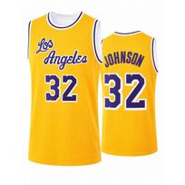 Johnson 32 Retro Krepšinio Džersis Vyrams ir Vaikams Geltonas Klasikinis Violetinis Raidės Kvėpuojantis Tinklelis Berankovis Sporto Gerbėjo Marškinėlis Uniforma L blue