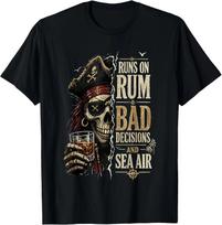 Runs on Rum Bad Decisions and sea air T-Shirt S black