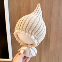 Pointed Knit Baby Bonnet Soft Tie Winter Hat Soft Infant Beanie  For Baby Girls 3 beige