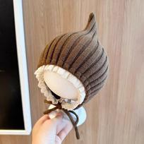 Pointed Knit Baby Bonnet Soft Tie Winter Hat Soft Infant Beanie  For Baby Girls 2 gray