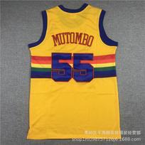 Embroidered Denver Nuggets 55 Dikembe Mutombo Basketball Jersey Men Women Sportswear Medium yellow