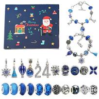New Christmas Advent Calendar 24‑Day Countdown Jewelry Box DIY Charm Bracelet Making Kit With Beads Pendants Xmas Gift Box blue