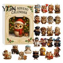 Creative Christmas Countdown 2026 Owl/Dog Advent Calendar, 24 Days with Mini Animal Calendar Figurine Ornaments, PVC Collectible Figures for A white