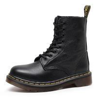 Leather Martin Boots, 8-eye/6-eye Unisex Ankle Boots, Winter Fleece-lined Couple Boots 37 black