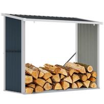 Firewood Shed Galvanized Steel Log Storage Woodshed with Sloped Roof for Garden Terrace Outdoor 185x84x133.5/148.5 cm Grey 185 x 84 x 148.5 cm