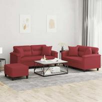 Sofa Sofos komplektas su pagalvėmis, 3 dalių, vyno, dirbtinė oda