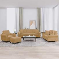 Sofa Sofos komplektas su pagalvėmis, 4 dalių, rudas, aksomas