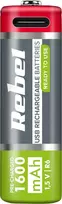 Rebel Įkraunami akumuliatoriai AA, 1600 mAh, Li-ion, 1,2V, 2 vnt./bl, R6, C tipo lizdas (BAT2014)