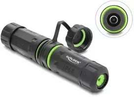 Delock DC kabelio jungtis 5,5 x 2,1 mm lizdas į lizdą DC 5,5x2, su M20 x 1,5 mm sriegiu ir dangteliu su korpusu, suderinama su Starlink (87180)