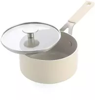KitchenAid - Spalvotas aliuminio puodas su dangčiu - migdolų kremo spalvos - 16 cm