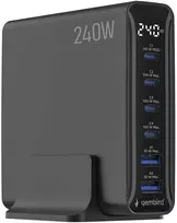 Klaviatūra GEMBIRD 6 prievadų 240 W GaN USB greitasis įkroviklis juodas
