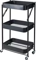 Storage Solutions Virtuvės vežimėlis sulankstomas 3 lygių, metalinis, 45,5 x 29,5 x 77 cm