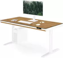 Jan Nowak Elektrinis reguliuojamo aukščio stalas su stalčiumi ir bevieliu Qi įkrovikliu, baltas/auksinio ąžuolo, 1400 mm: ELLIS (5907367514759)