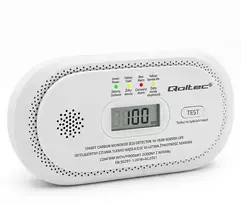 Qoltec sertifikuotas belaidis anglies monoksido (CO) jutiklis | CO detektorius | jutiklio veikimo trukmė 10 metų | 85 dB signalas | LCD | LED diodai