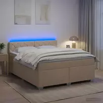 Lova su čiužiniu ir LED apšvietimu Kreminė 140 x 200 cm Audinys