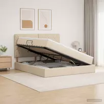 LED saugojimo lova su čiužiniu Kreminė 140 x 200 cm Audinys