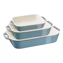 Staub 40508-172-0 keraminis stačiakampis kepimo indų rinkinys, 3 dalių, antikvarinė turkio spalva