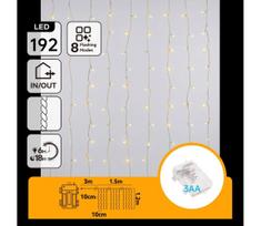 Aigostar - LED lauko Kalėdinė girlianda 192xLED/8 funkcijų 3xAA 4,5x1,2m IP44 šiltai balta
