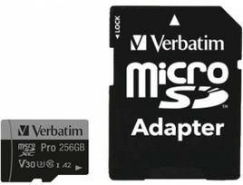Verbatim Atminties kortelė Micro SD 256GB + adapter Pro U3 juodos spalvos 47045