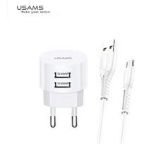 USAMS US-T20 Set 2in1 Round Shape Compact 2.1A Travel charger + USB to Micro 1m Cable White XTXLOGT18MC05