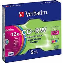 Verbatim  CD-RW SERL Verbatim 700MB 8x-12X Colour, 5 Pack Slim 43167V