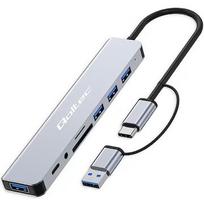 Qoltec HUB 8in1 USB C USB,USB C 4xUSB SD TF card Jack 53794