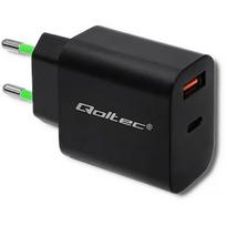 Qoltec 51713 Charger | 18W | 5-12V | 1.5-3A | USB type C PD | USB QC 3.0 | Black 51713