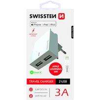 Swissten MFI Premium Apple Certified Travel Charger USB 3А / 15W With Lightning (MD818) Cable 120 cm White SW-DET-3AWCLMFI-WH