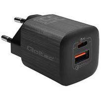 Qoltec 50764 GaN ULTRA 35W charger / 5-20V / 2.25 3A / 1 x USB type C PD / 1x USB / Black 50764