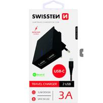 Swissten Premium Travel Charger USB 3А / 15W With USB-C Cable 120 cm Black SW-DET-3AWCUC-B