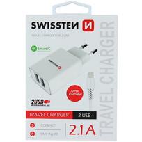 Swissten Smart IC Travel Charger 2x USB 2.1A with Lightning (MD818) Cable 1.2 m White SW-SET-2X2.1AWCLIH-WH