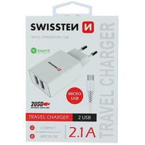Swissten Smart IC Travel Charger 2x USB 2.1A with Micro USB Cable 1.2 m White SW-SET-2x2.1AWCM-WH
